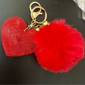 Red bling heart bag charm